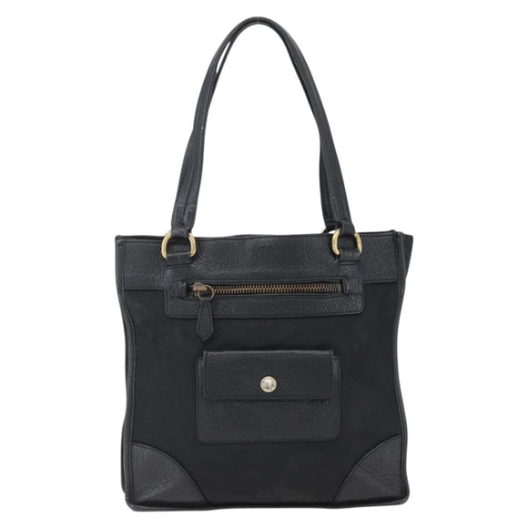 PRADA Tote Bag Nylon Leather Black Gold Auth fm5143