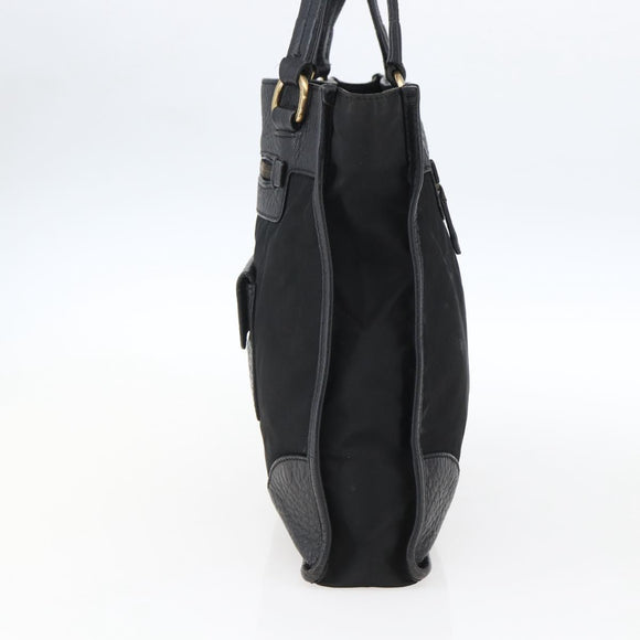 PRADA Tote Bag Nylon Leather Black Gold Auth fm5143