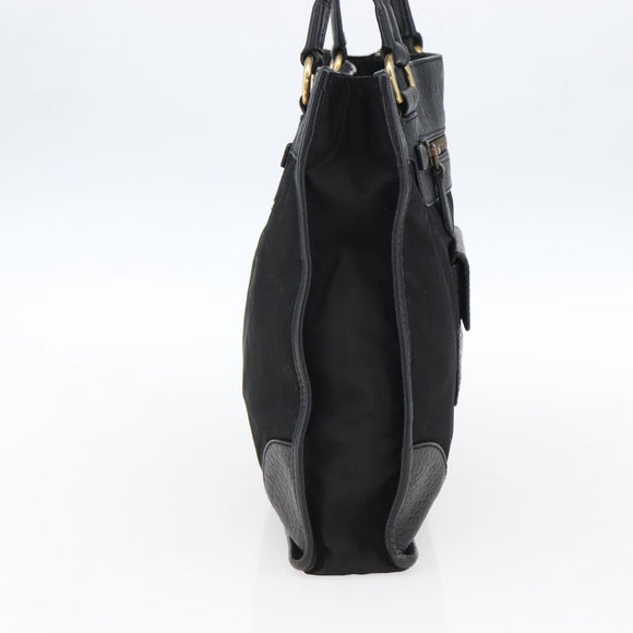 PRADA Tote Bag Nylon Leather Black Gold Auth fm5143