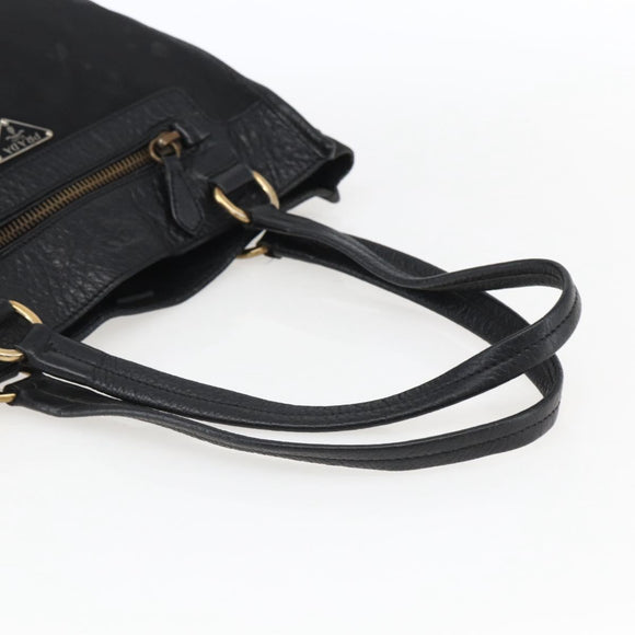 PRADA Tote Bag Nylon Leather Black Gold Auth fm5143