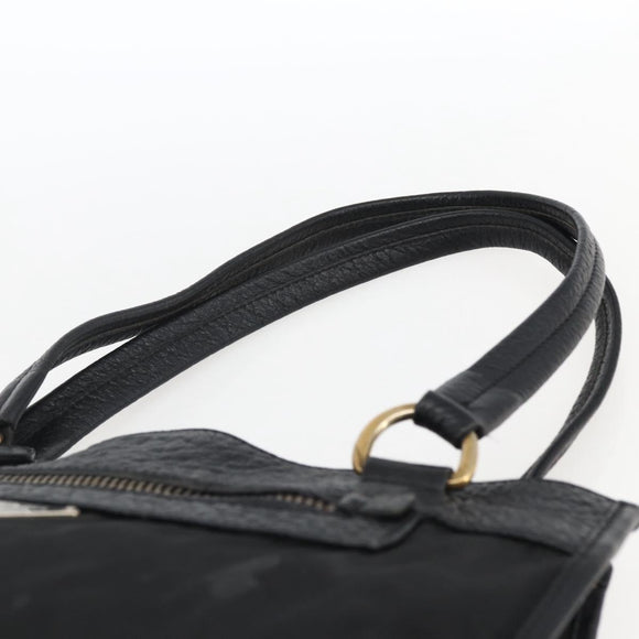 PRADA Tote Bag Nylon Leather Black Gold Auth fm5143