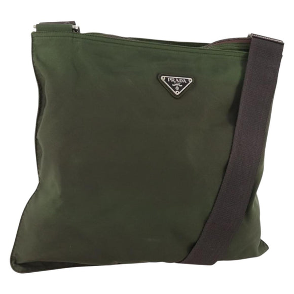 PRADA Shoulder Bag Nylon Green Silver Auth fm5146