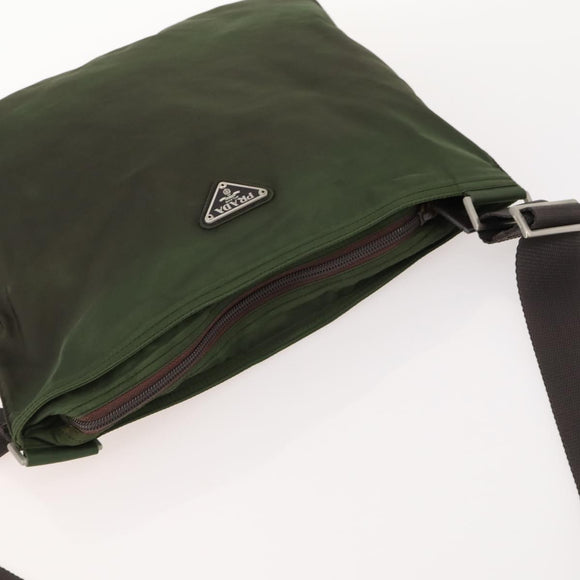 PRADA Shoulder Bag Nylon Green Silver Auth fm5146
