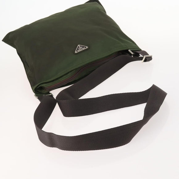 PRADA Shoulder Bag Nylon Green Silver Auth fm5146
