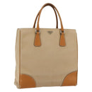 PRADA Handtasche Canvas Leder Beige Silber Auth fm5148-1