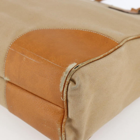 PRADA Handtasche Canvas Leder Beige Silber Auth fm5148