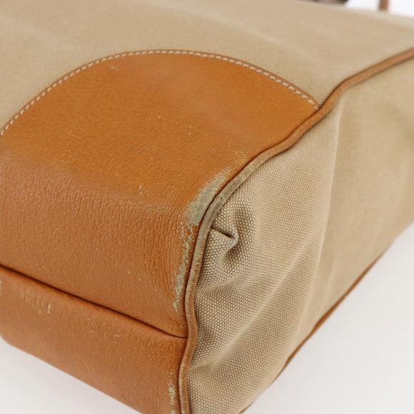 PRADA Handtasche Canvas Leder Beige Silber Auth fm5148
