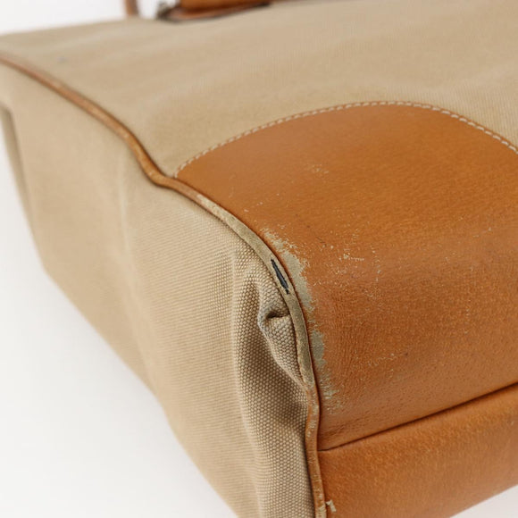 PRADA Handtasche Canvas Leder Beige Silber Auth fm5148