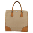 PRADA Handtasche Canvas Leder Beige Silber Auth fm5148-13