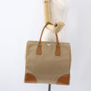 PRADA Handtasche Canvas Leder Beige Silber Auth fm5148-23