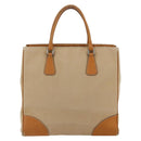 PRADA Handtasche Canvas Leder Beige Silber Auth fm5148-2