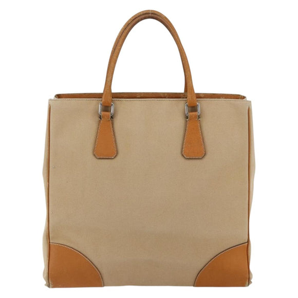 PRADA Handtasche Canvas Leder Beige Silber Auth fm5148
