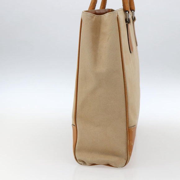 PRADA Handtasche Canvas Leder Beige Silber Auth fm5148