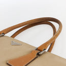 PRADA Handtasche Canvas Leder Beige Silber Auth fm5148-8