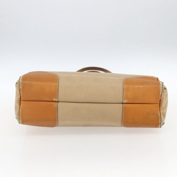 PRADA Handtasche Canvas Leder Beige Silber Auth fm5148