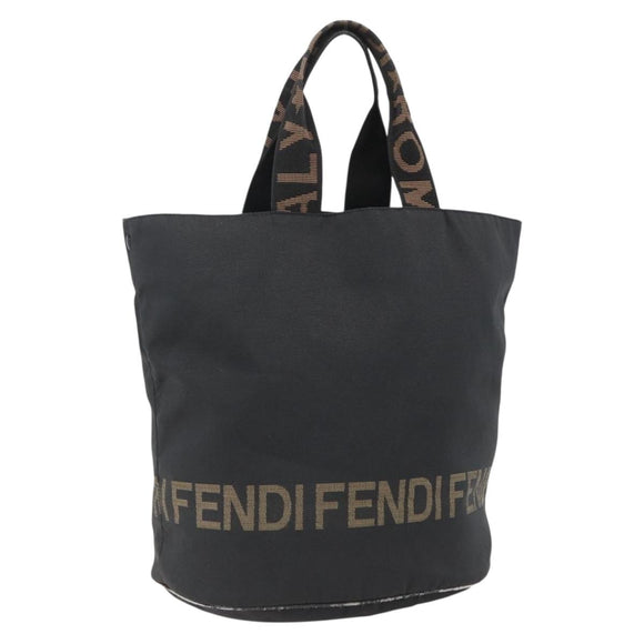 FENDI Hand Bag Nylon Black Gold Auth fm5150