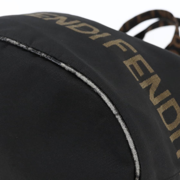 FENDI Hand Bag Nylon Black Gold Auth fm5150