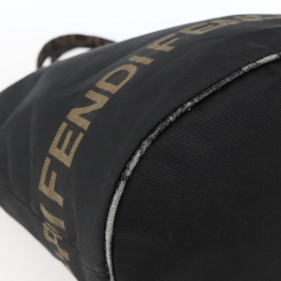FENDI Hand Bag Nylon Black Gold Auth fm5150