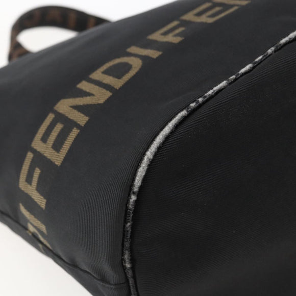 FENDI Hand Bag Nylon Black Gold Auth fm5150