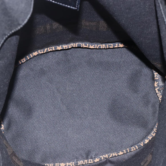 FENDI Hand Bag Nylon Black Gold Auth fm5150