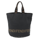 FENDI Hand Bag Nylon Black Gold Auth fm5150-2