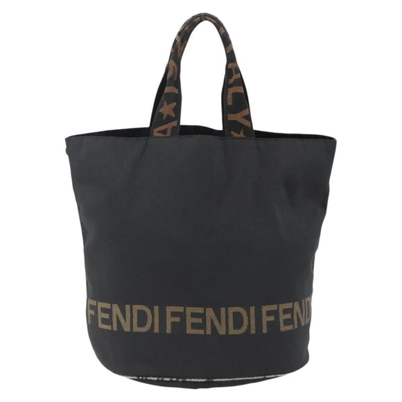 FENDI Hand Bag Nylon Black Gold Auth fm5150