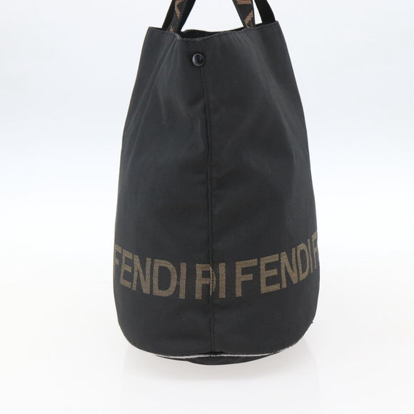 FENDI Hand Bag Nylon Black Gold Auth fm5150