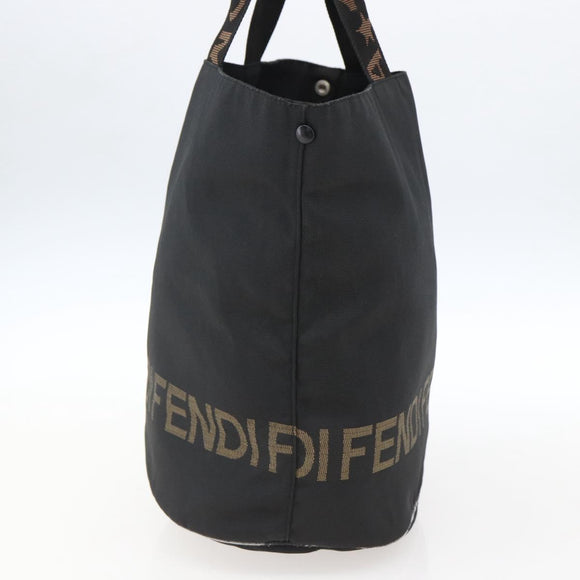 FENDI Hand Bag Nylon Black Gold Auth fm5150