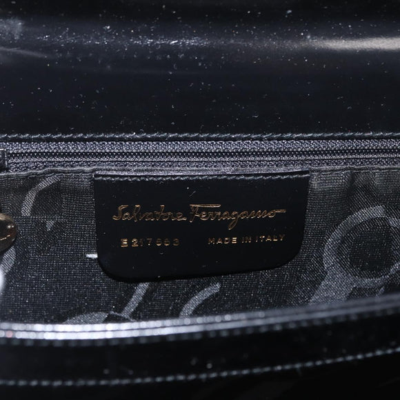 Salvatore Ferragamo Gancini Tote Bag Leather Black Gold Auth fm5152