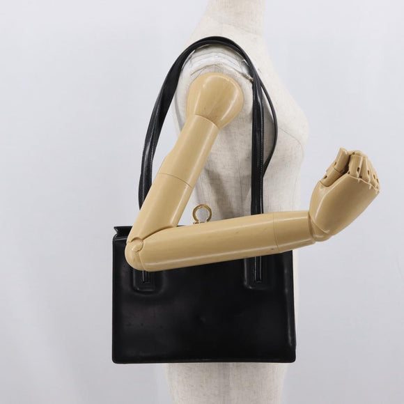 Salvatore Ferragamo Gancini Tote Bag Leather Black Gold Auth fm5152