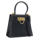 Salvatore Ferragamo Gancini Hand Bag Leather 2way Navy Gold Auth fm5153-1