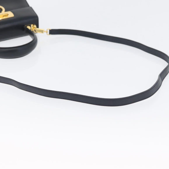 Salvatore Ferragamo Gancini Hand Bag Leather 2way Navy Gold Auth fm5153