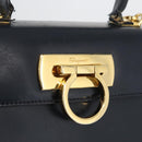 Salvatore Ferragamo Gancini Hand Bag Leather 2way Navy Gold Auth fm5153-21