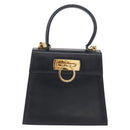 Salvatore Ferragamo Gancini Hand Bag Leather 2way Navy Gold Auth fm5153-13