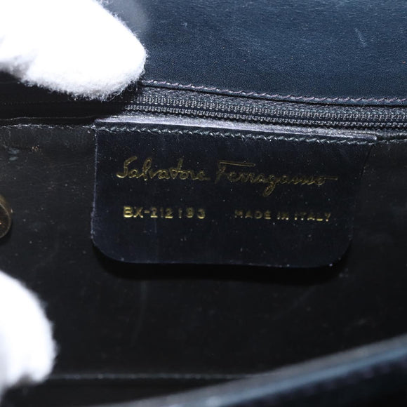 Salvatore Ferragamo Gancini Hand Bag Leather 2way Navy Gold Auth fm5153