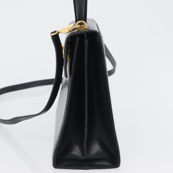 Salvatore Ferragamo Gancini Hand Bag Leather 2way Navy Gold Auth fm5153