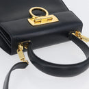 Salvatore Ferragamo Gancini Hand Bag Leather 2way Navy Gold Auth fm5153-6