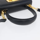 Salvatore Ferragamo Gancini Hand Bag Leather 2way Navy Gold Auth fm5153-7
