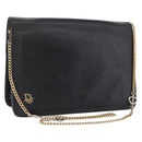 Christian Dior Chain Shoulder Bag Leather Black Gold Auth fm5154-1