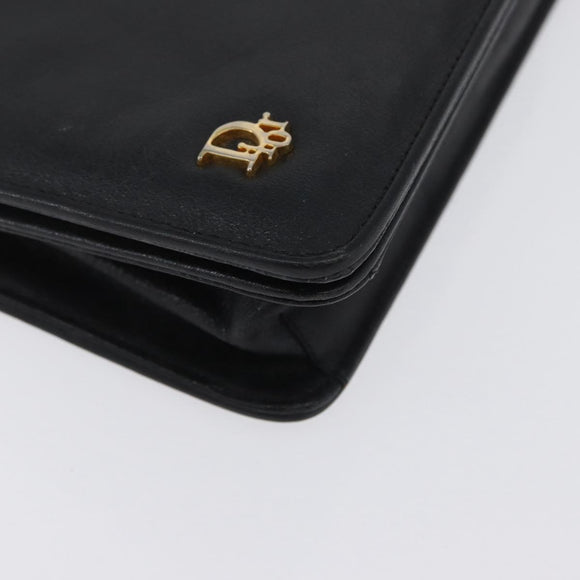 Christian Dior Chain Shoulder Bag Leather Black Gold Auth fm5154