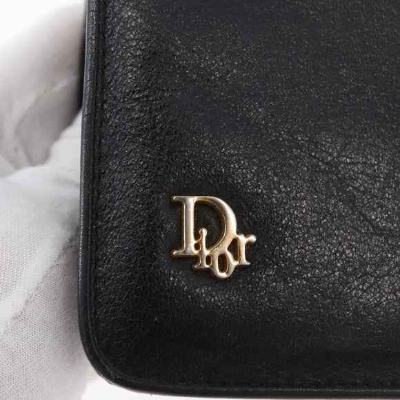Christian Dior Chain Shoulder Bag Leather Black Gold Auth fm5154