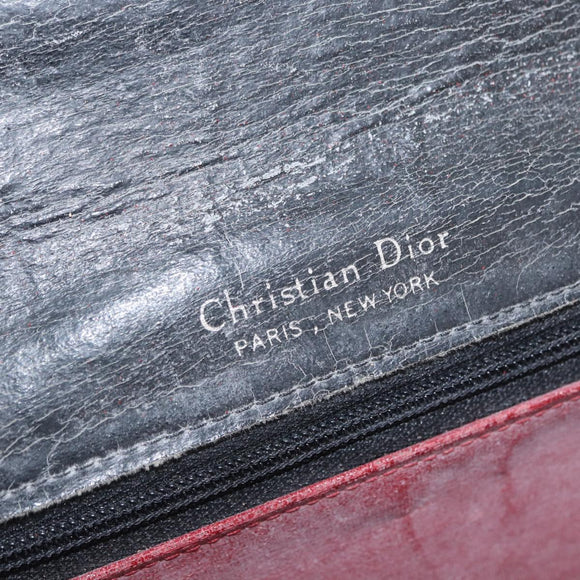 Christian Dior Chain Shoulder Bag Leather Black Gold Auth fm5154