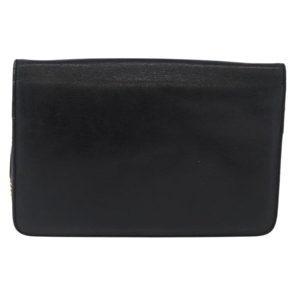Christian Dior Chain Shoulder Bag Leather Black Gold Auth fm5154