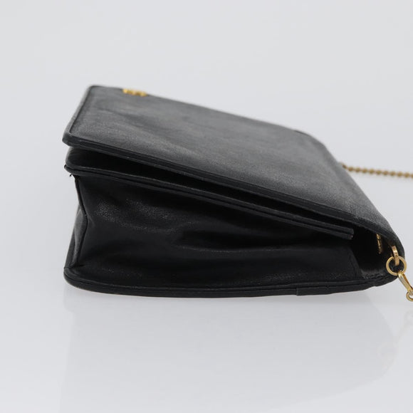 Christian Dior Chain Shoulder Bag Leather Black Gold Auth fm5154