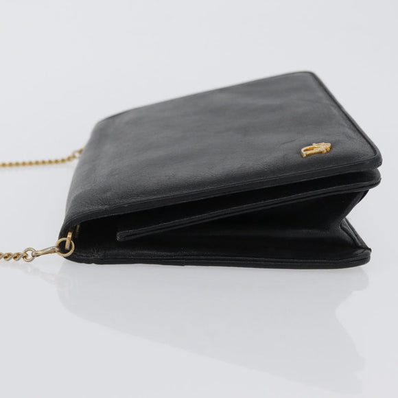 Christian Dior Chain Shoulder Bag Leather Black Gold Auth fm5154