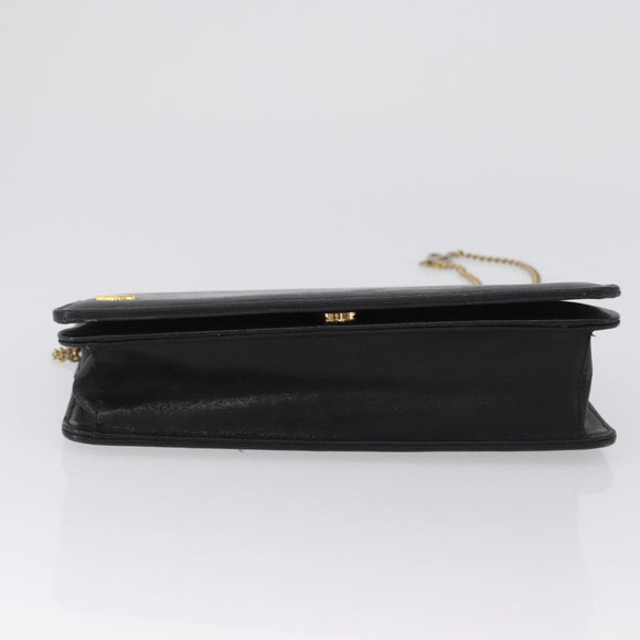 Christian Dior Chain Shoulder Bag Leather Black Gold Auth fm5154