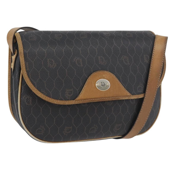 Christian Dior Honeycomb Canvas Shoulder Bag PVC Black Gold Auth fm5155