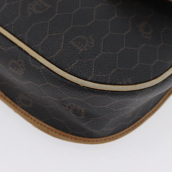 Christian Dior Honeycomb Canvas Shoulder Bag PVC Black Gold Auth fm5155