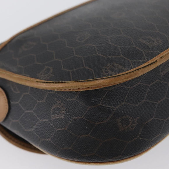 Christian Dior Honeycomb Canvas Shoulder Bag PVC Black Gold Auth fm5155