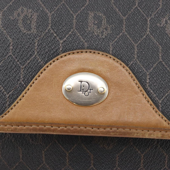 Christian Dior Honeycomb Canvas Shoulder Bag PVC Black Gold Auth fm5155
